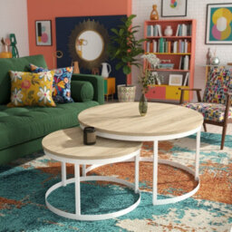 Okin 2 Piece Coffee Table Set Modern Metal Base With Durable Laminated Pvc Tops Large Small Duo Legs White Tabletop Sonoma Oak - thumbnail 3