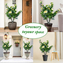 London Boutique Yellow 90Cm Artificial Topiary Trees Set Of 4, Uv Resistant Faux Plants,  Indoor Outdoor Decor, Camellia - thumbnail 8