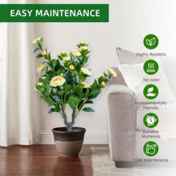 London Boutique Yellow 90Cm Artificial Topiary Trees Set Of 4, Uv Resistant Faux Plants,  Indoor Outdoor Decor, Camellia - thumbnail 4