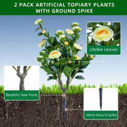London Boutique Yellow 90Cm Artificial Topiary Trees Set Of 4, Uv Resistant Faux Plants,  Indoor Outdoor Decor, Camellia - thumbnail 6