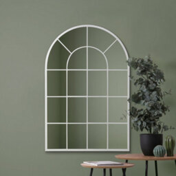 Mirroroutlet The Arcus White Framed Arched Window Leaner/wall Mirror 120Cm X 80Cm