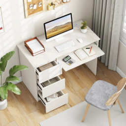 Computer Desk With Power Outlet 106 Cm White Office Desk With 3 Drawers - thumbnail 5