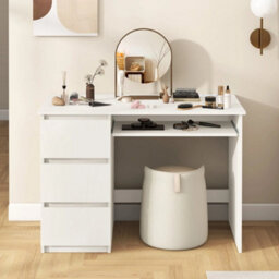 Computer Desk With Power Outlet 106 Cm White Office Desk With 3 Drawers - thumbnail 4