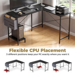 Costway L Shaped Office Desk With Drawer Reversible Corner Computer Desk With Cpu Stand - thumbnail 9