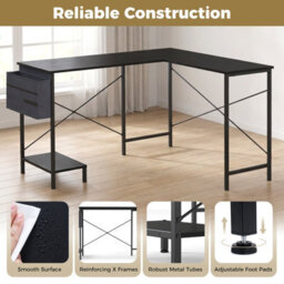 Costway L Shaped Office Desk With Drawer Reversible Corner Computer Desk With Cpu Stand - thumbnail 8