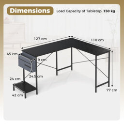 Costway L Shaped Office Desk With Drawer Reversible Corner Computer Desk With Cpu Stand - thumbnail 2