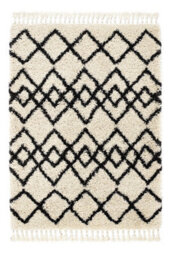 Ivory Charcoal Geometric Rug, 50mm Thick Handmade Rug, Shaggy Moroccan Rug, Modern Rug For Bedroom-160Cm X 230Cm