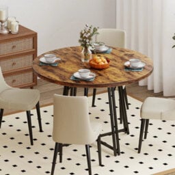 118Cm Round Dining Table 8 Metal Legs Cross Base 4-6 Seater - thumbnail 5