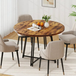 118Cm Round Dining Table 8 Metal Legs Cross Base 4-6 Seater - thumbnail 3