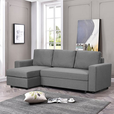 Furniture In Fashion Dagmar Chenille Fabric Corner Sofa Bed With Storage In Dark Grey - image 1