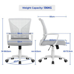 Yaheetech Adjustable Swivel Office Chair With Lumbar Support - Light Grey - thumbnail 2