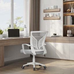 Yaheetech Adjustable Swivel Office Chair With Lumbar Support - Light Grey - thumbnail 3