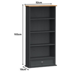 Mercers Furniture Corona Charcoal 1 Drawer Dvd Rack 4 Shelf Media Cd Storage Solid Wood Pine Wooden Painted Dark Grey Small Bookcase - thumbnail 4