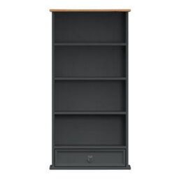 Mercers Furniture Corona Charcoal 1 Drawer Dvd Rack 4 Shelf Media Cd Storage Solid Wood Pine Wooden Painted Dark Grey Small Bookcase - thumbnail 3