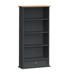 Mercers Furniture Corona Charcoal 1 Drawer Dvd Rack 4 Shelf Media Cd Storage Solid Wood Pine Wooden Painted Dark Grey Small Bookcase - thumbnail 2