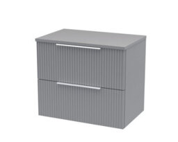 Balterley Tixall Fluted 2 Drawer Wall Hung Vanity Unit With Worktop, Satin Grey, 600mm - thumbnail 1