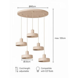 Luminosa Lighting Luminosa Velyo Cluster Pendant Ceiling Light Beige 5X E27 - thumbnail 5