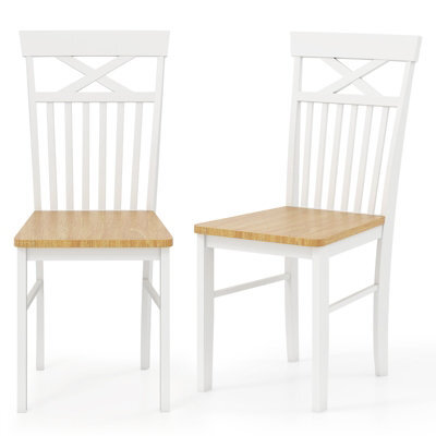 Costway Farmhouse Dining Chair Set Of 2 Wooden Kitchen Chair W/ Rubber Wood Frame - image 1