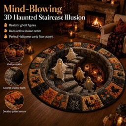 Amorly 60Cm 3D Optical Illusion Haunted Staircase Round Rug, 3D Halloween Optical Illusion Rug, Home Decor For Living Room Indoor Party - thumbnail 3
