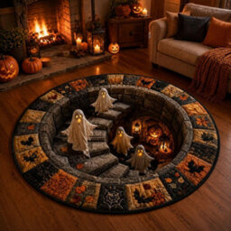 Amorly 60Cm 3D Optical Illusion Haunted Staircase Round Rug, 3D Halloween Optical Illusion Rug, Home Decor For Living Room Indoor Party - thumbnail 2