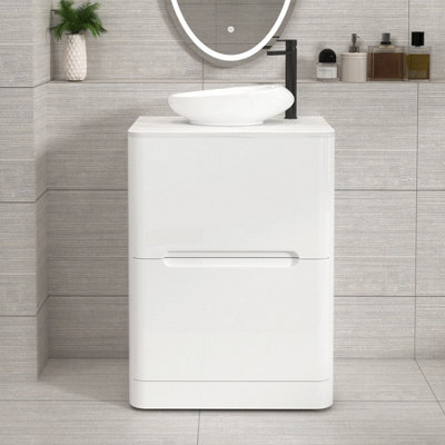 Royal Bathrooms Venice 600mm Gloss White Freestanding Bathroom Countertop Vanity Unit 2 Drawer With Nova Basin - image 1