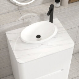 Royal Bathrooms Venice 600mm Gloss White Freestanding Bathroom Countertop Vanity Unit 2 Drawer With Nova Basin - thumbnail 6