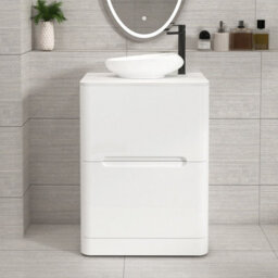 Royal Bathrooms Venice 600mm Gloss White Freestanding Bathroom Countertop Vanity Unit 2 Drawer With Nova Basin - thumbnail 1