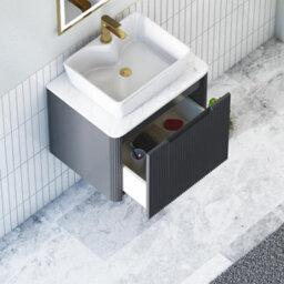 Royal Bathrooms Avenza 600mm Matt Obsidian Black Wall Hung Bathroom Countertop Vanity Unit 1 Drawer With Cube Basin - thumbnail 5
