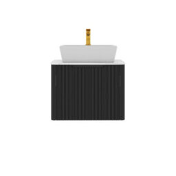 Royal Bathrooms Avenza 600mm Matt Obsidian Black Wall Hung Bathroom Countertop Vanity Unit 1 Drawer With Cube Basin - thumbnail 6