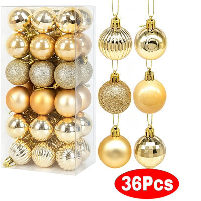 Amorly 36Pack Gold Christmas Ball Ornaments,4Cm Small Shatter Resistant Plastic Hanging Baubles,indoor&outdoor Christmas Tree Decorations - image 1