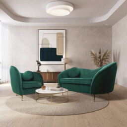2 Seater Sofa Loveseat In Emerald Green Velvet Fabric - thumbnail 2