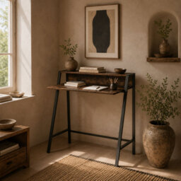 Wyld Haus Hala 84Cm Rustic Brown Compact Writing Desk With Integrated Storage Shelf