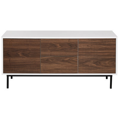 Beliani 2-Door Sideboard Dark Brown With White Drawers, W120 X D38 X H55Cm - image 1