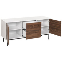 Beliani 2-Door Sideboard Dark Brown With White Drawers, W120 X D38 X H55Cm - thumbnail 4