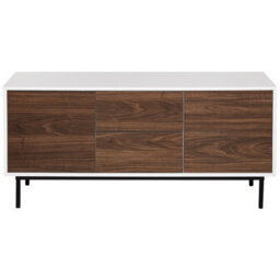 Beliani 2-Door Sideboard Dark Brown With White Drawers, W120 X D38 X H55Cm - thumbnail 1