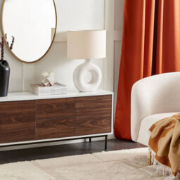 Beliani 2-Door Sideboard Dark Brown With White Drawers, W120 X D38 X H55Cm - thumbnail 2
