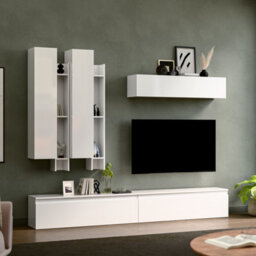 Decorotika Porto Moduler Modern Tv Unit Wall Mount Customizable Layout High Gloss White - thumbnail 3