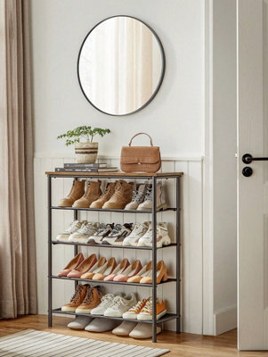 LEDREM 5-Tier Shoe Rack, Shoe Storage Shelf With 3 Fabric Shelves And Top, Steel Frame, Rustic Brown And Black - image 1