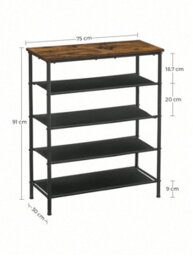 LEDREM 5-Tier Shoe Rack, Shoe Storage Shelf With 3 Fabric Shelves And Top, Steel Frame, Rustic Brown And Black - thumbnail 8