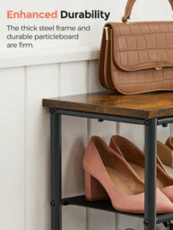 LEDREM 5-Tier Shoe Rack, Shoe Storage Shelf With 3 Fabric Shelves And Top, Steel Frame, Rustic Brown And Black - thumbnail 7