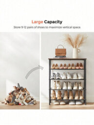 LEDREM 5-Tier Shoe Rack, Shoe Storage Shelf With 3 Fabric Shelves And Top, Steel Frame, Rustic Brown And Black - thumbnail 4