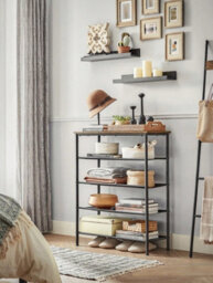 LEDREM 5-Tier Shoe Rack, Shoe Storage Shelf With 3 Fabric Shelves And Top, Steel Frame, Rustic Brown And Black - thumbnail 3