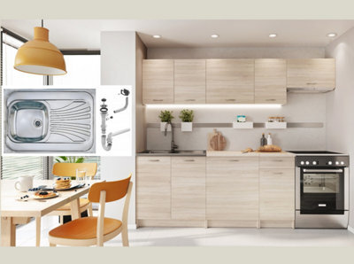 Impact Furniture Kitchen Cabinets Set Sonoma Oak Base Wall 7 Units Worktop With Reversible Sit On Sink Nela - image 1