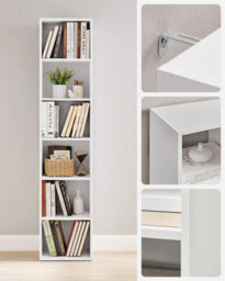 Songmics Bookcase, Bookshelf With 6 Shelves, Shelving Rack, For Living Room, Study, Office, Bedroom, Modern Style, Cloud White - thumbnail 4