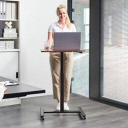 Wyld And Coco Manually Adjustable Mobile Laptop Desk 65 X 48 Cm Dark Brown Steel Frame Wheeled Sit-Stand - thumbnail 2