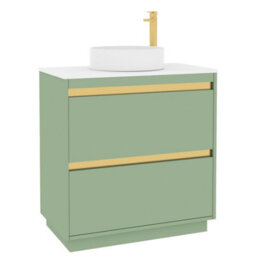 Royal Bathrooms Orion 800mm Mint Sage Floor Standing Plain White Countertop Vanity Unit 2 Drawer With Art Basin & Brushed Brass Accent Trim - thumbnail 6