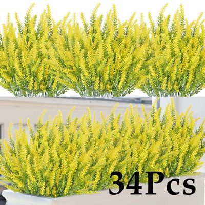 Amorly 32Pcs Yellow Artificial Lavender Flowers Outdoor Uv Resistant Fake Flowers No Fade Faux Plastic Plants Window Box Decorating - image 1