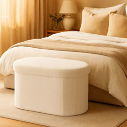 Jack Stonehouse Teddy Boucle Storage Ottoman White Soft Foldable Collapsible Portable Pouffe Foot Rest Stool