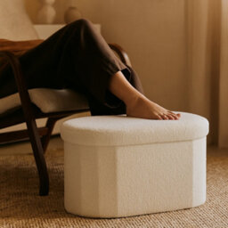 Jack Stonehouse Teddy Boucle Storage Ottoman White Soft Foldable Collapsible Portable Pouffe Foot Rest Stool - thumbnail 5