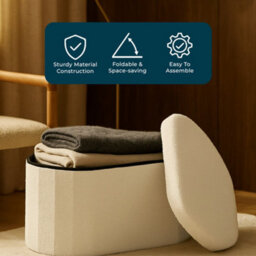 Jack Stonehouse Teddy Boucle Storage Ottoman White Soft Foldable Collapsible Portable Pouffe Foot Rest Stool - thumbnail 3